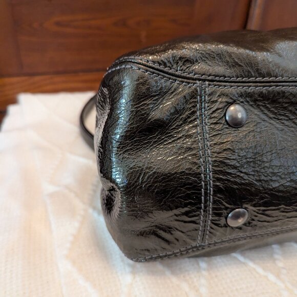 Coach Patent Leather Garnet Turnlock Satchel in Pewter (Style No. 13926) - Picture 11 of 16